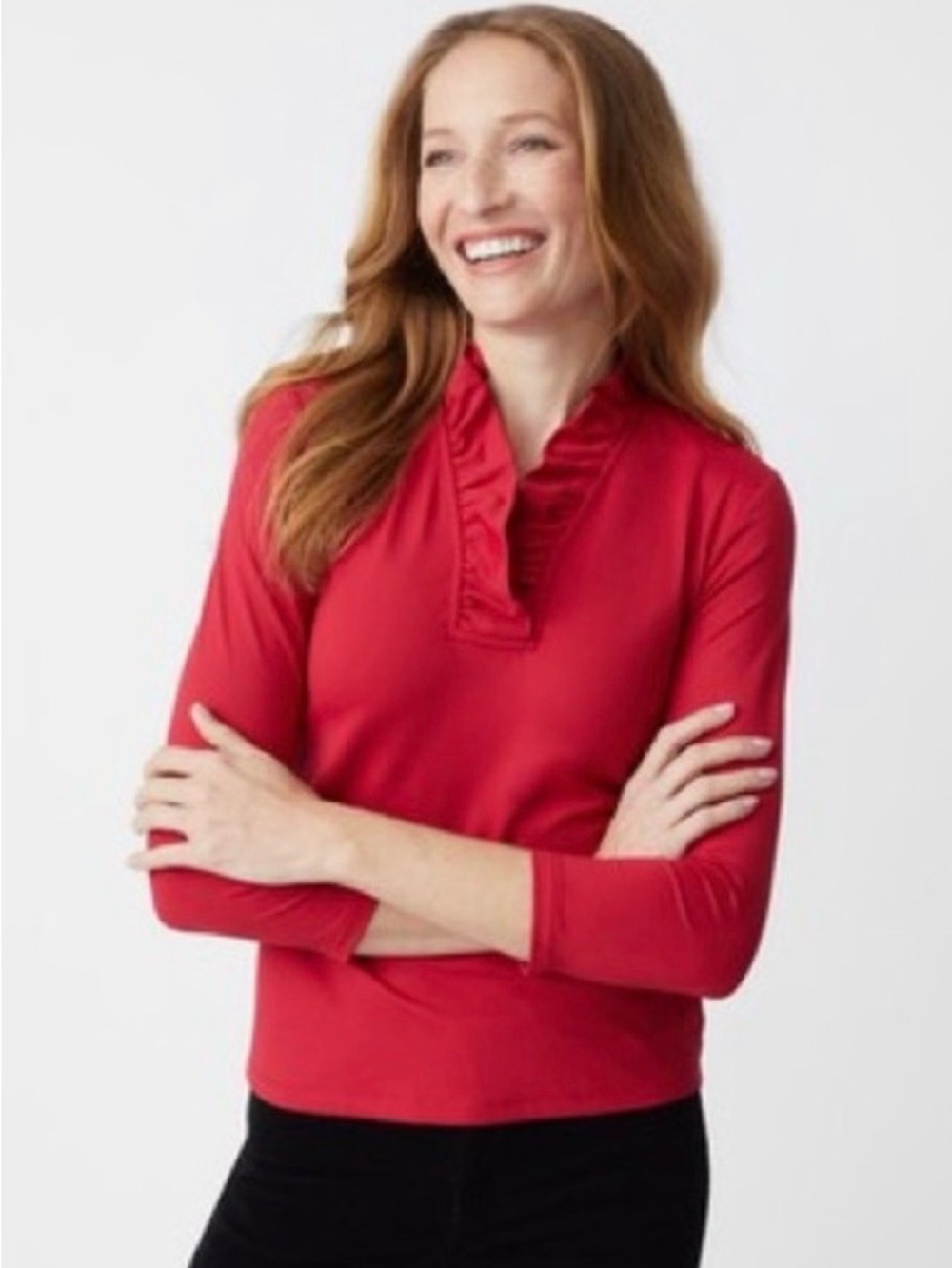 J. McLaughlin Ruffle V-Neck Long Sleeve Top - Fuchsia Pink